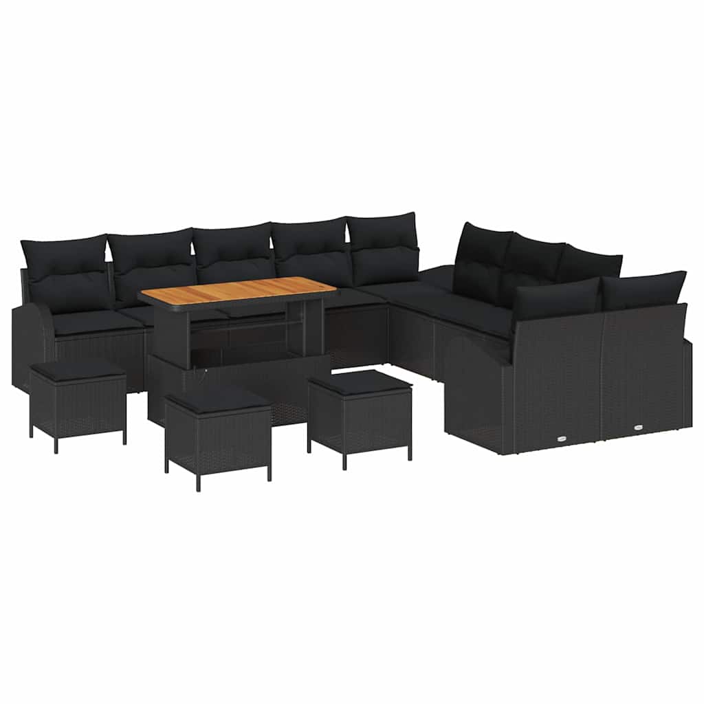 Set Divano da Giardino con cuscino 14 pcs Nero Poly Rattan - homemem39