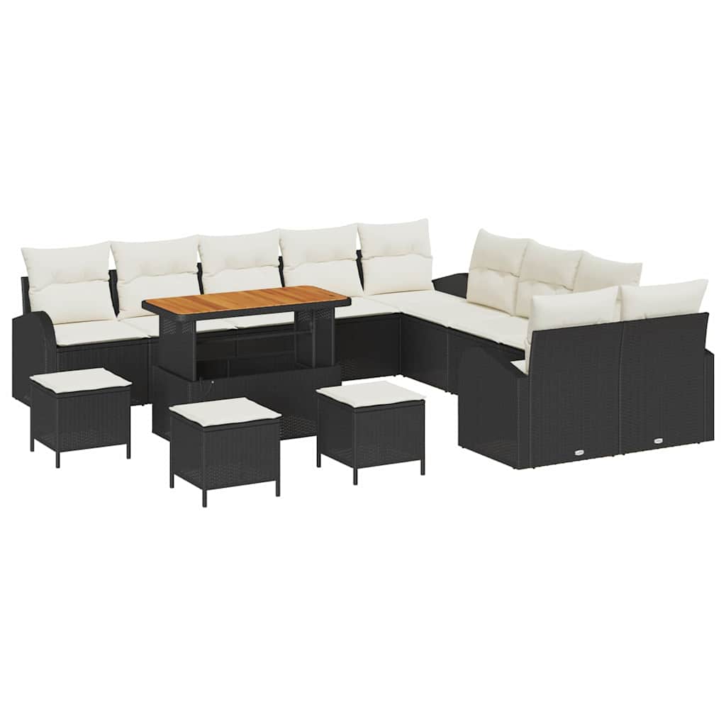 Set Divano da Giardino con cuscino 14 pcs Nero Poly Rattan - homemem39