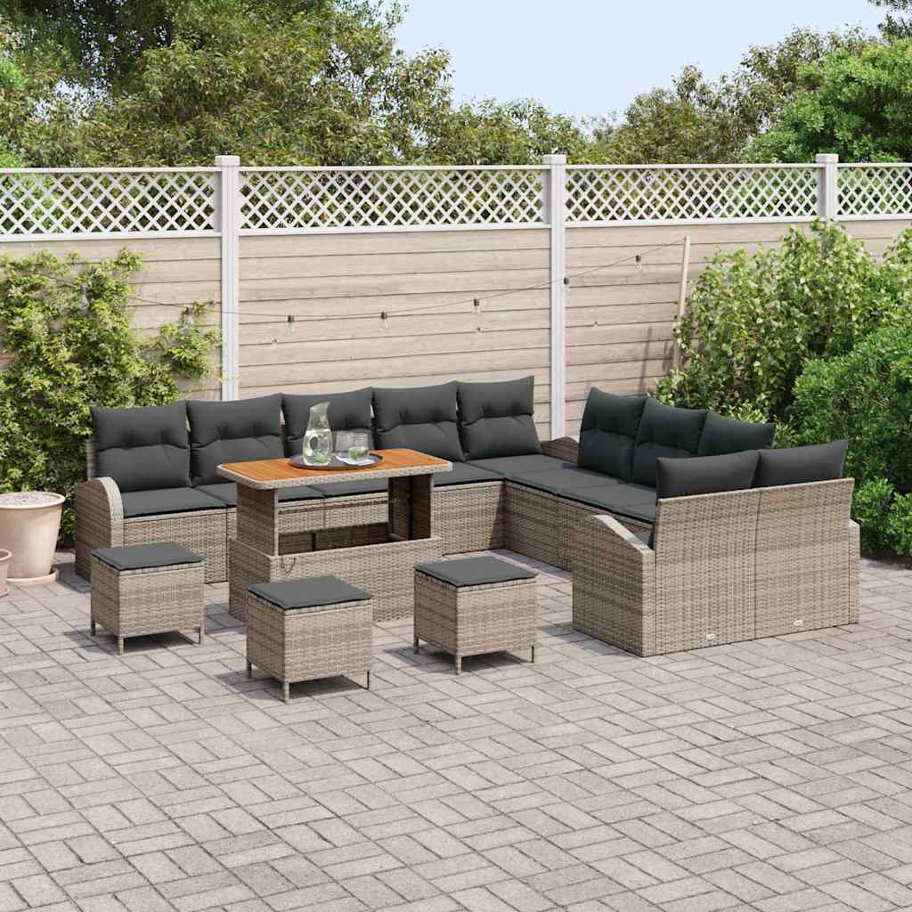 Set Divano da Giardino con cuscino 14 pcs Grigio Poly Rattan - homemem39