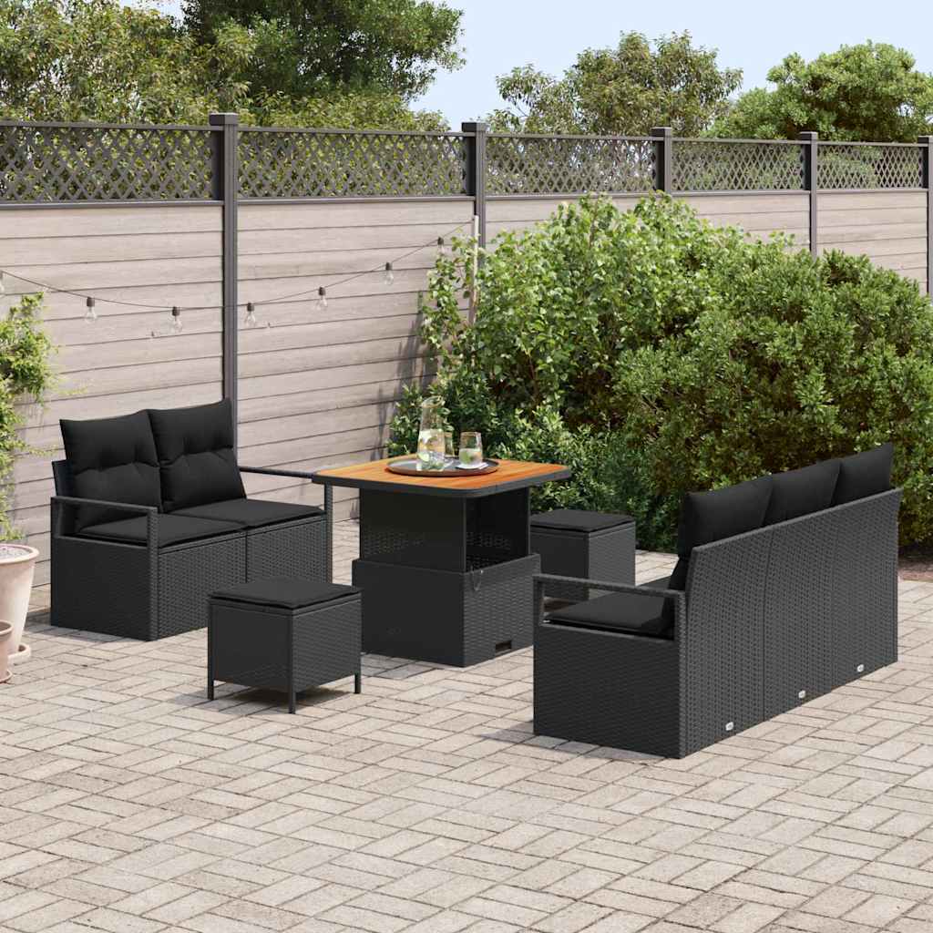 Set Divano da Giardino con cuscino 8 pcs Nero Poly Rattan - homemem39