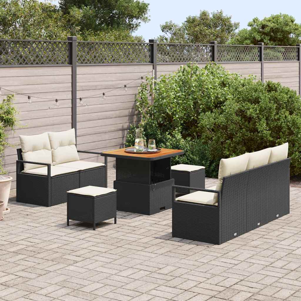Set Divano da Giardino con cuscino 8 pcs Nero Poly Rattan - homemem39