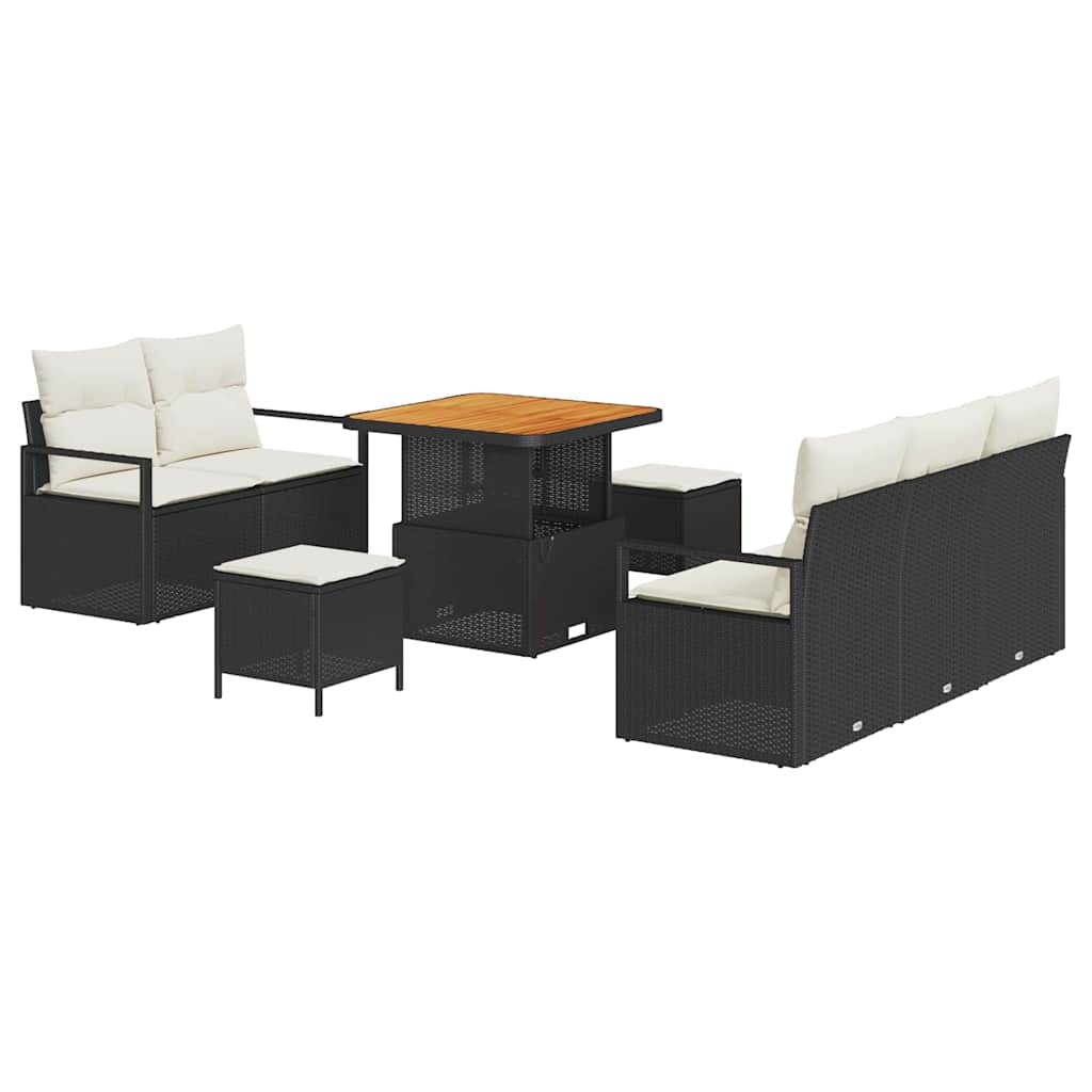 Set Divano da Giardino con cuscino 8 pcs Nero Poly Rattan - homemem39