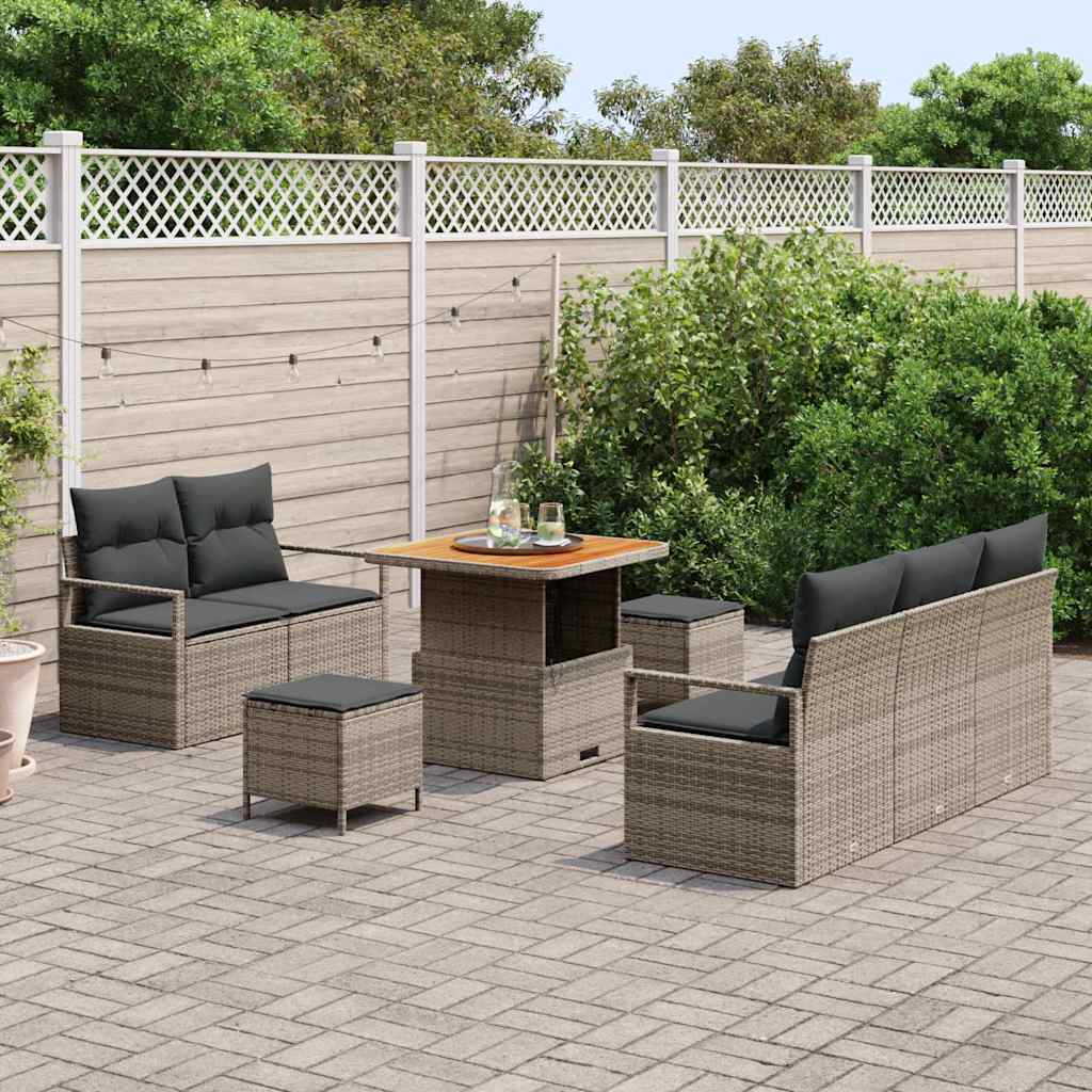 Set Divano da Giardino con cuscino 8 pcs Grigio Poly Rattan