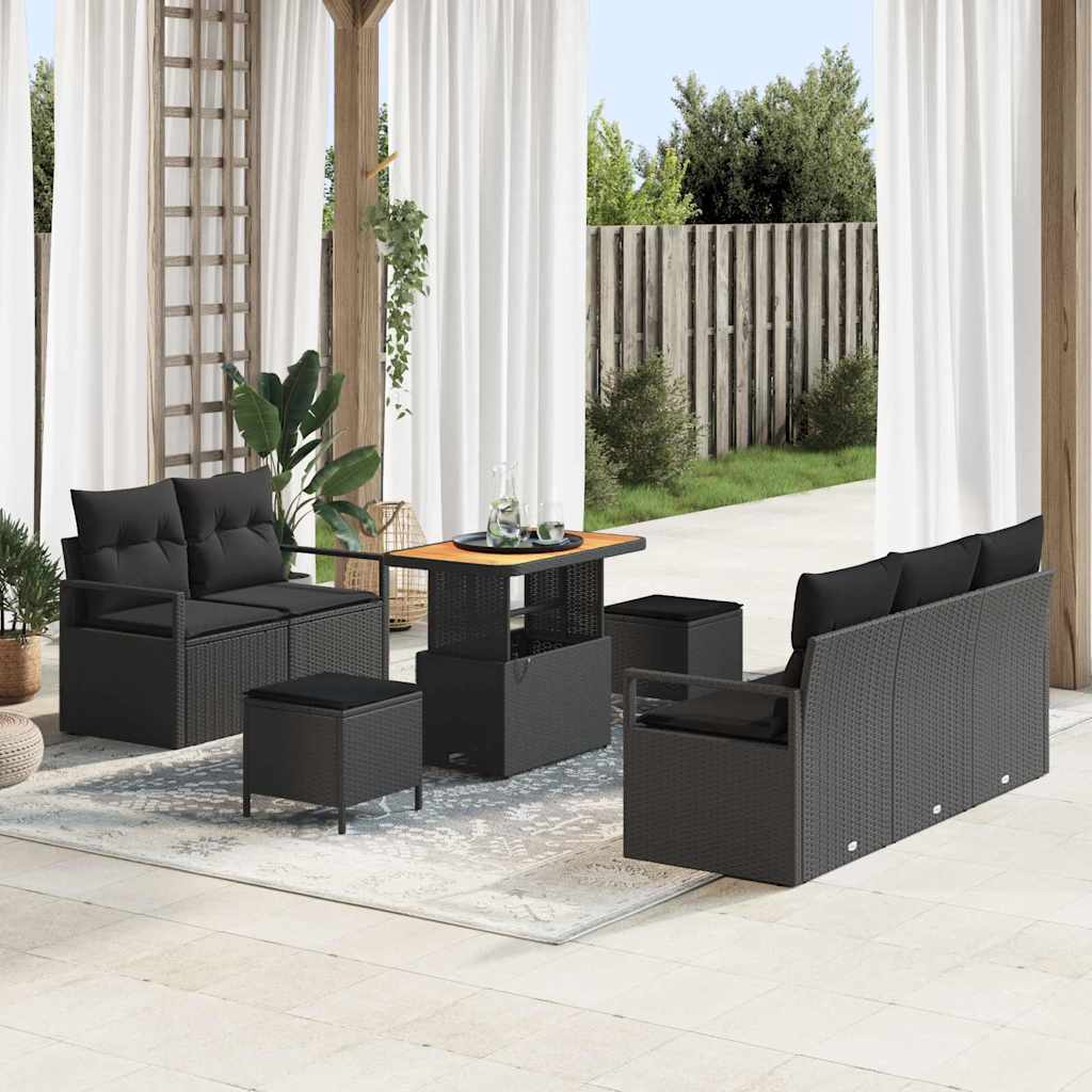 Set Divano da Giardino con cuscino 8 pcs Nero Poly Rattan - homemem39