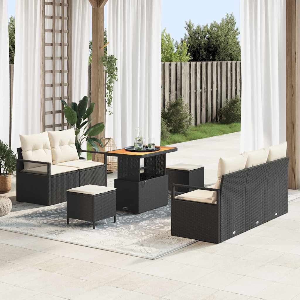 Set Divano da Giardino con cuscino 8 pcs Nero Poly Rattan - homemem39