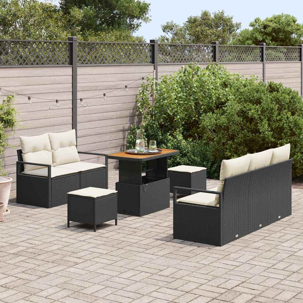 Set Divano da Giardino con cuscino 8 pcs Nero Poly Rattan - homemem39