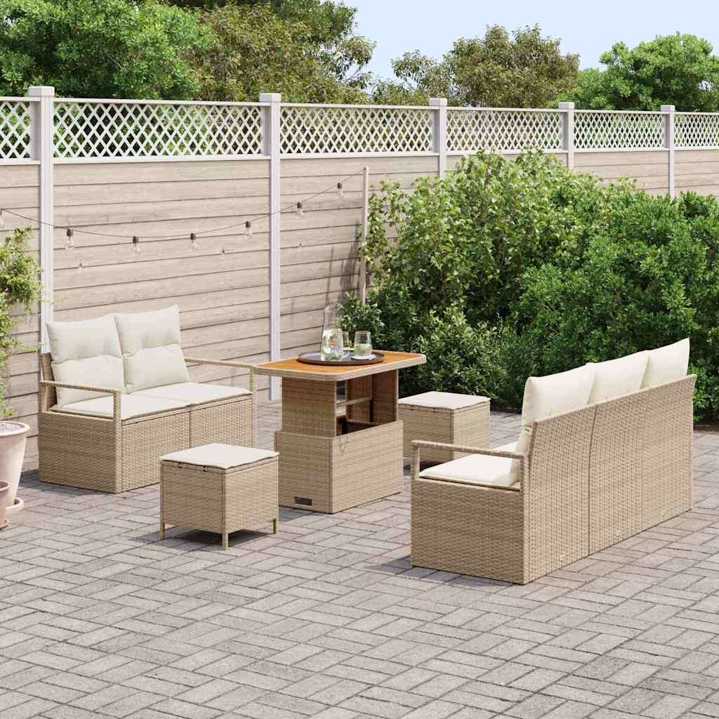 Set Divano da Giardino con cuscino 8 pcs Beige Poly Rattan - homemem39