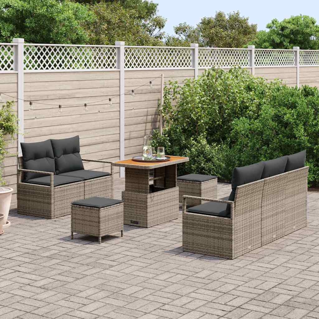 Set Divano da Giardino con cuscino 8 pcs Grigio Poly Rattan - homemem39