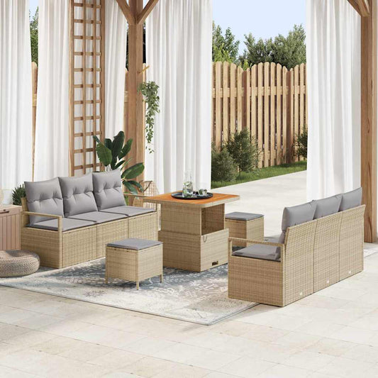 Set Divano da Giardino con cuscino 9 pcs Beige Poly Rattan - homemem39