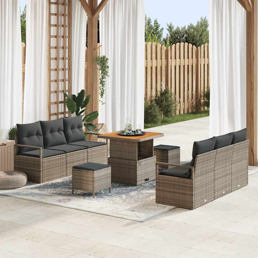 Set Divano da Giardino con cuscino 9 pcs Grigio polyrattan | homemem39