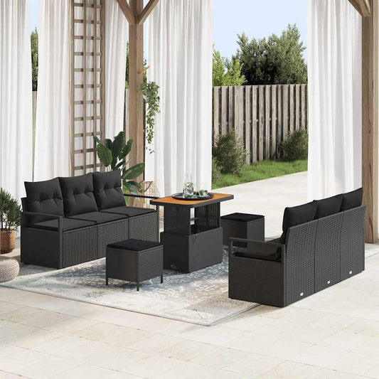 Set Divano da Giardino con cuscino 9 pcs Nero polyrattan - homemem39