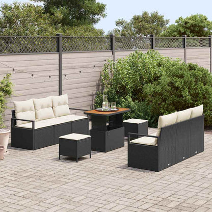 Set Divano da Giardino con cuscino 9 pcs Nero Poly Rattan - homemem39