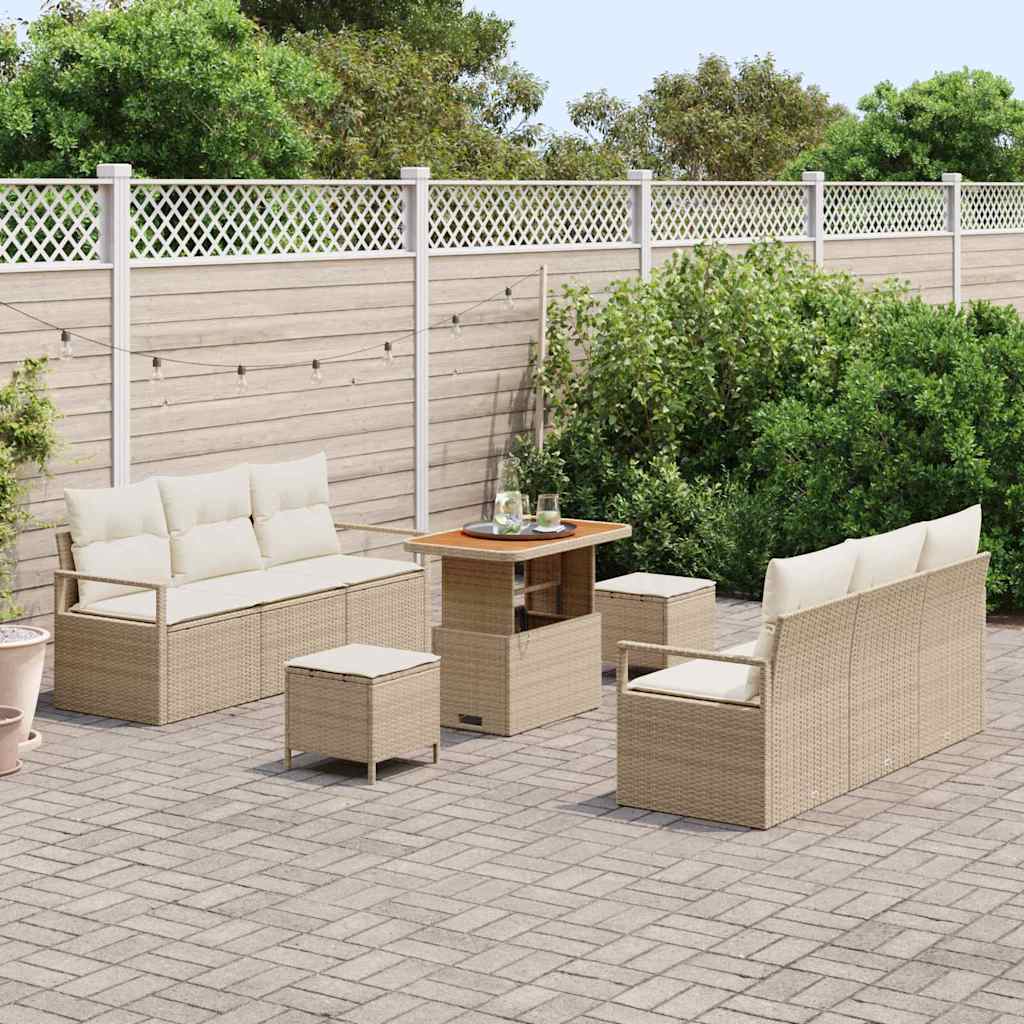Set Divano da Giardino con cuscino 9 pcs Beige Poly Rattan - homemem39