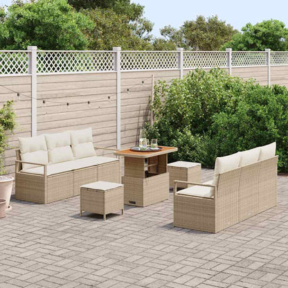 Set Divano da Giardino con cuscino 9 pcs Beige Poly Rattan - homemem39