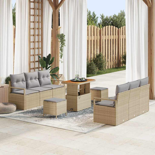 Set Divano da Giardino con cuscino 9 pcs Beige Poly Rattan - homemem39