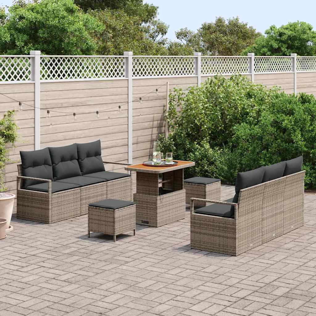 Set Divano da Giardino con cuscino 9 pcs Grigio Poly Rattan - homemem39