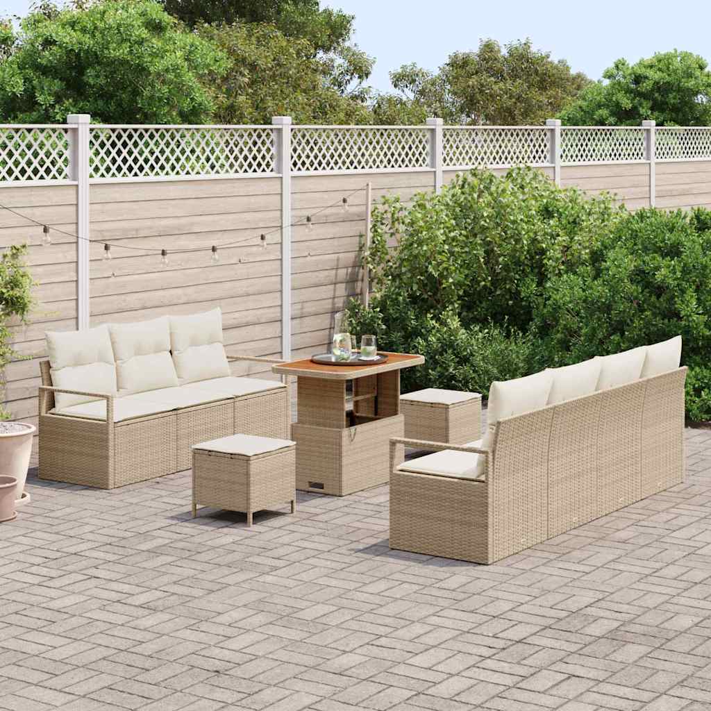 Set Divano da Giardino con cuscino 10 pcs Beige Poly Rattan - homemem39