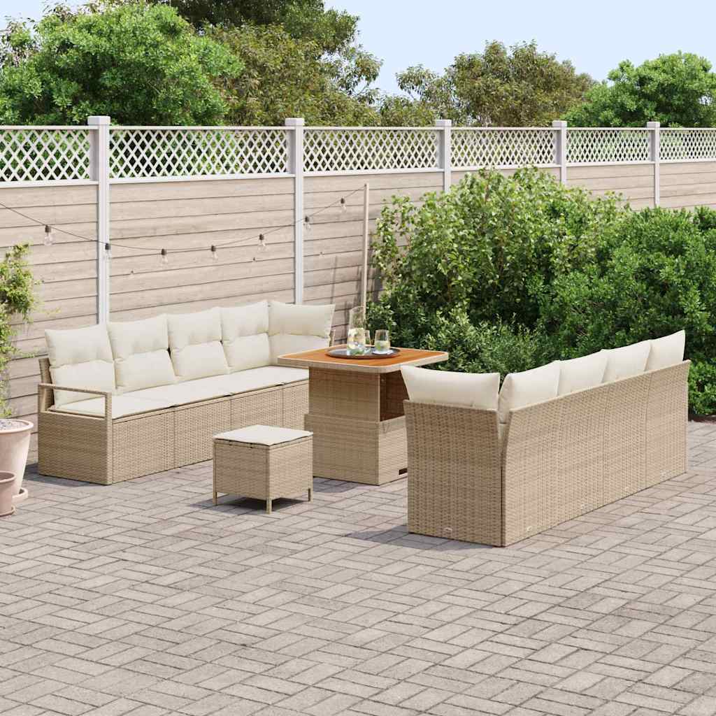Set Divano da Giardino con cuscino 11 pcs Beige Poly Rattan - homemem39