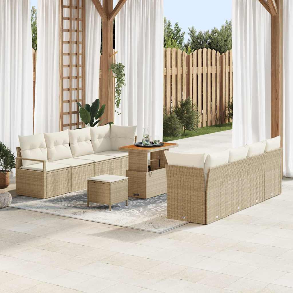 Set Divano da Giardino con cuscino 11 pcs Beige Poly Rattan - homemem39