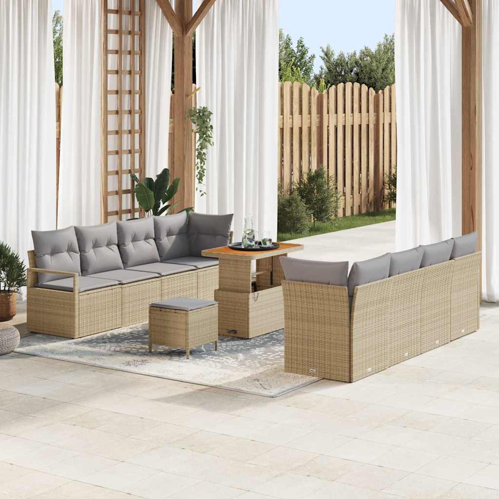 Set Divano da Giardino con cuscino 11 pcs Beige Poly Rattan - homemem39