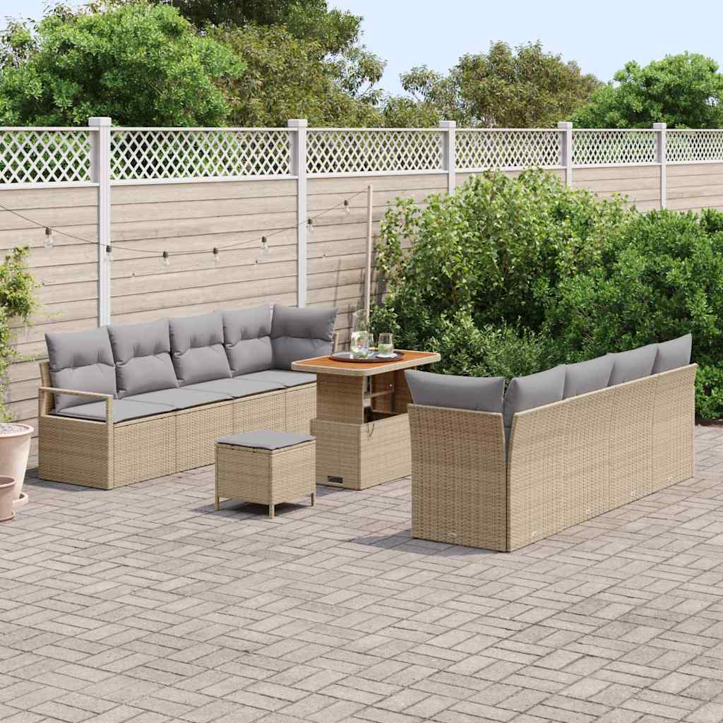 Set Divano da Giardino con cuscino 11 pcs Beige Poly Rattan - homemem39