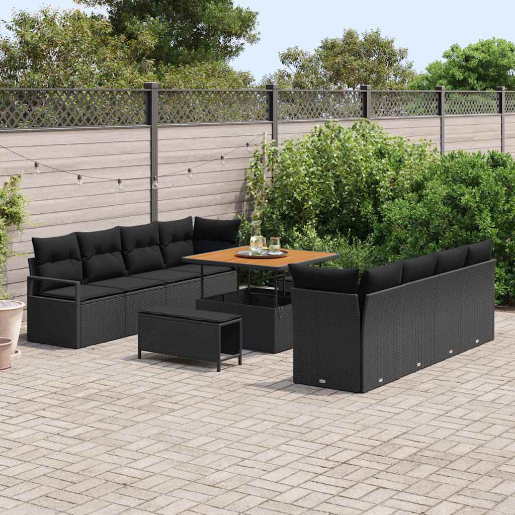 Set Divano da Giardino con cuscino 11 pcs Nero Poly Rattan - homemem39