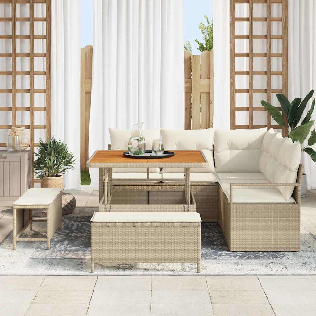 Set Divano da Giardino con cuscino 8 pcs Beige Poly Rattan - homemem39
