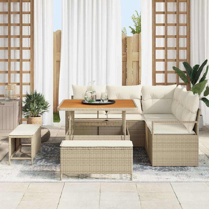 Set Divano da Giardino con cuscino 8 pcs Beige Poly Rattan - homemem39