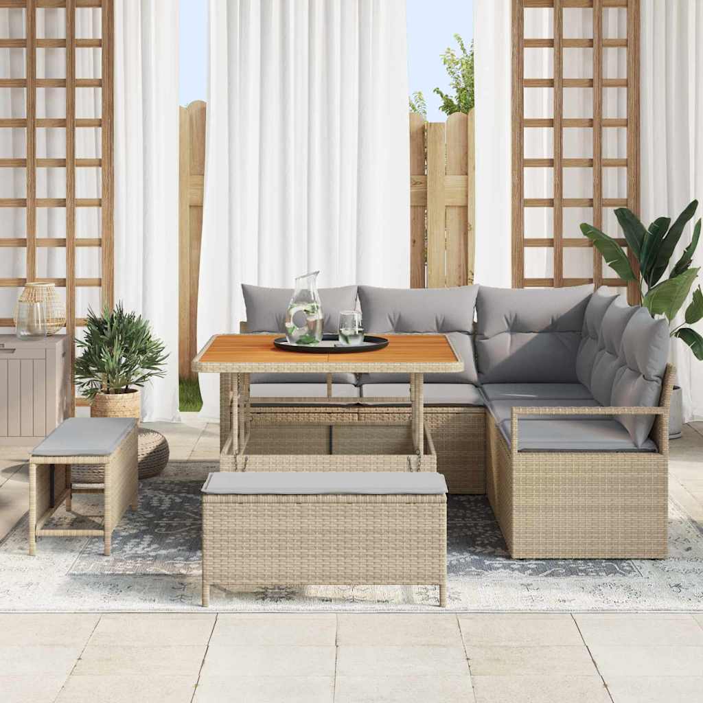 Set Divano da Giardino con cuscino 8 pcs Beige Poly Rattan - homemem39