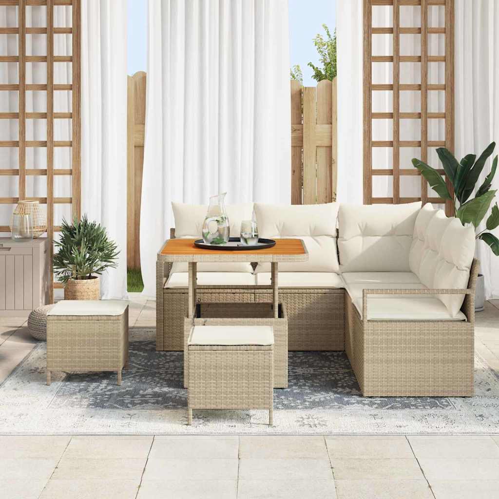 Set Divano da Giardino con cuscino 8 pcs Beige Poly Rattan