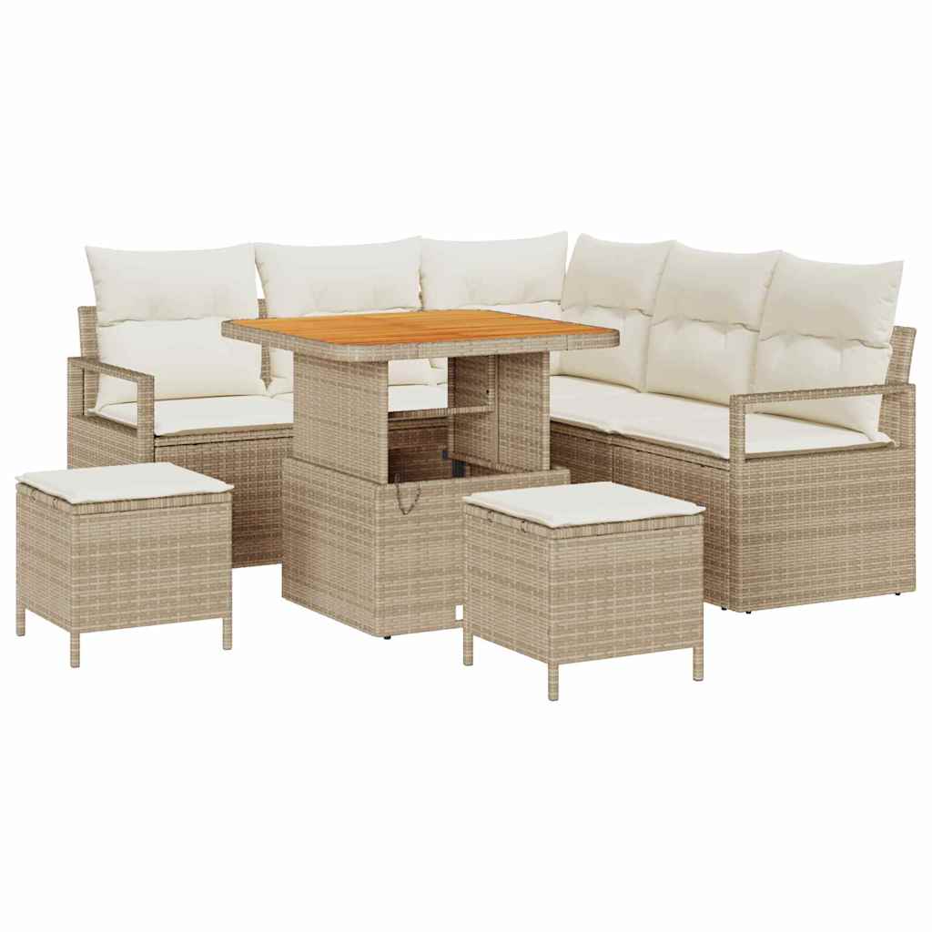 Set Divano da Giardino con cuscino 8 pcs Beige Poly Rattan