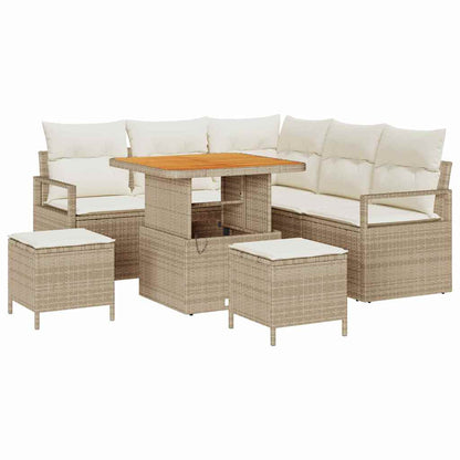 Set Divano da Giardino con cuscino 8 pcs Beige Poly Rattan