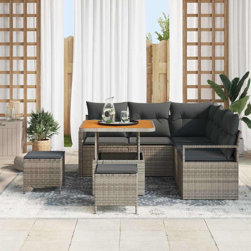 Set Divano da Giardino con cuscino 8 pcs Grigio Poly Rattan