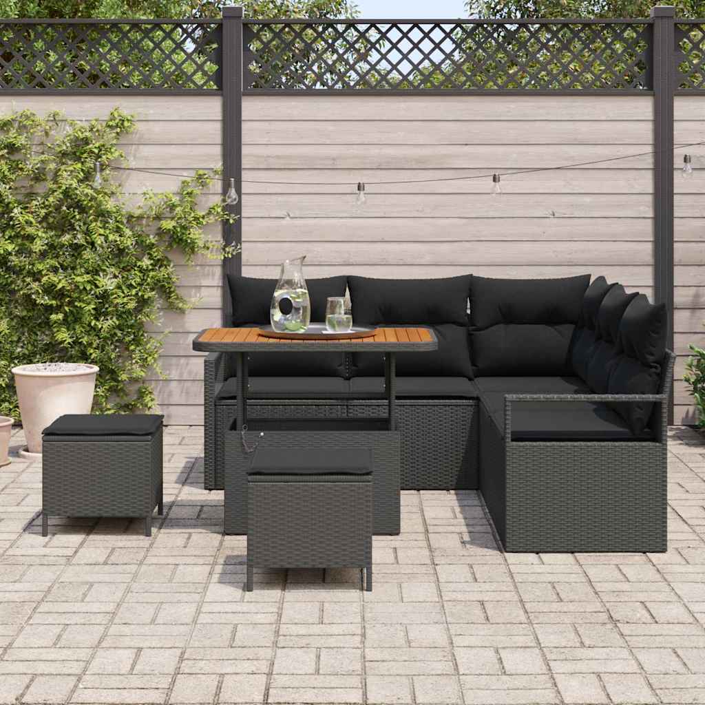 Set Divano da Giardino con cuscino 8 pcs Nero Poly Rattan - homemem39