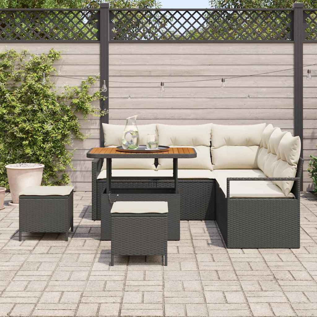 Set Divano da Giardino con cuscino 8 pcs Nero Poly Rattan - homemem39