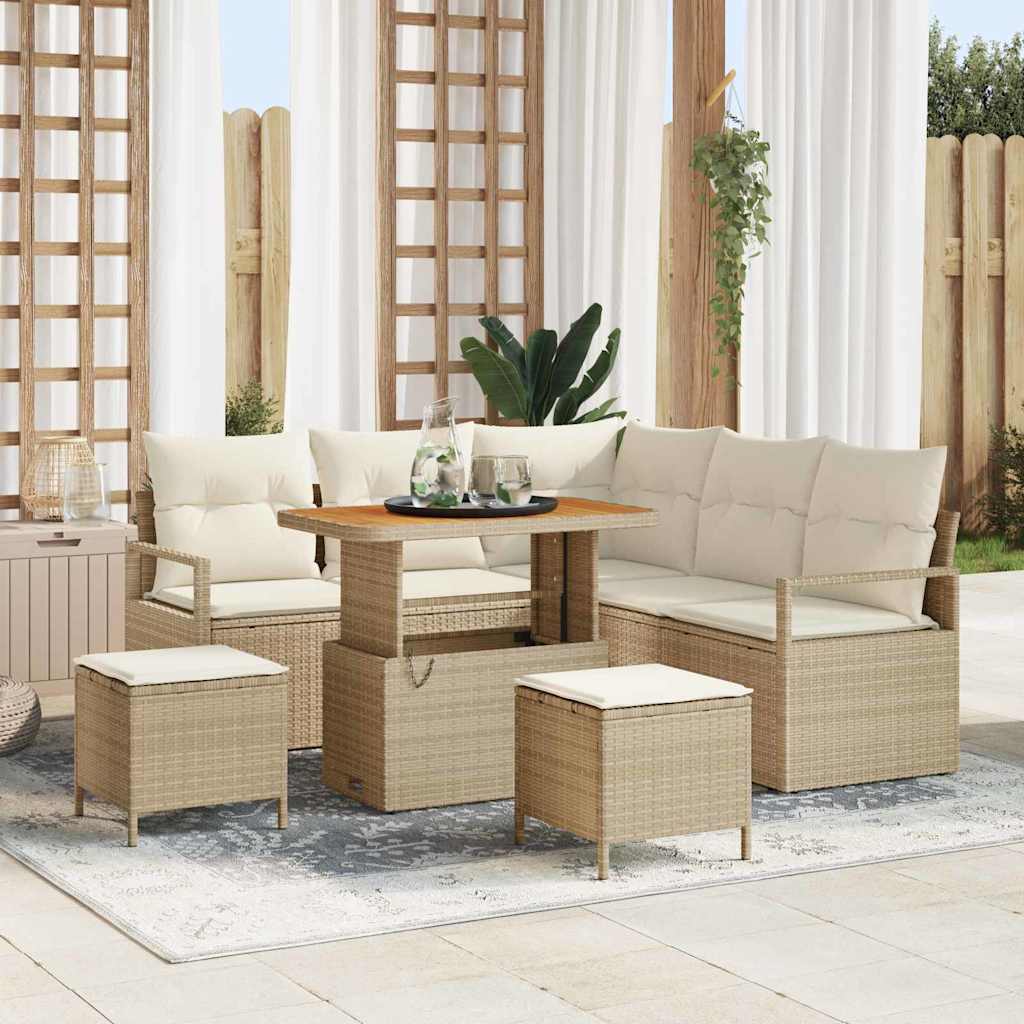 Set Divano da Giardino con cuscino 8 pcs Beige Poly Rattan