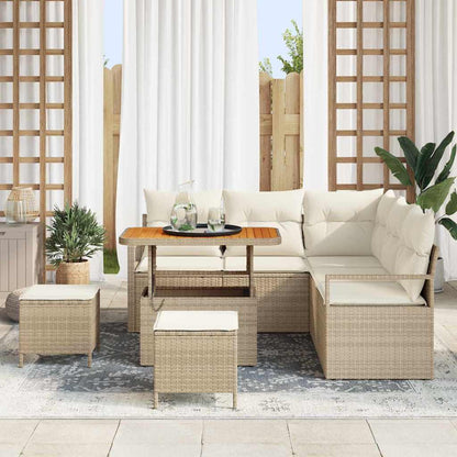 Set Divano da Giardino con cuscino 8 pcs Beige Poly Rattan