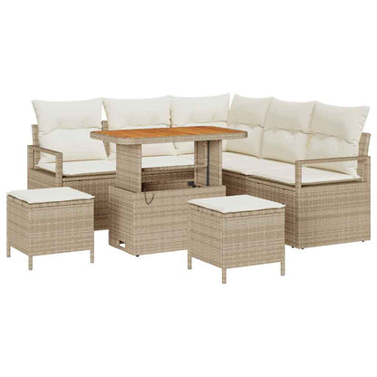 Set Divano da Giardino con cuscino 8 pcs Beige Poly Rattan