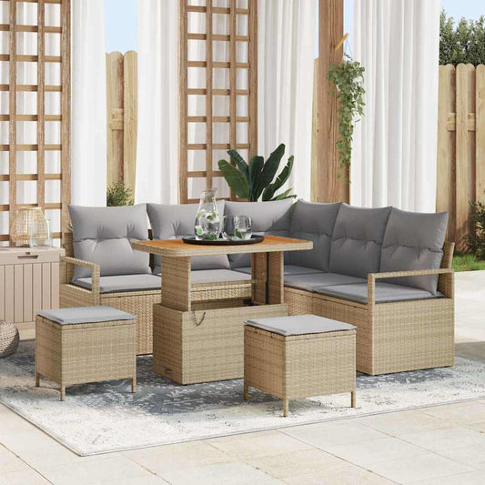 Set Divano da Giardino con cuscino 8 pcs Beige Poly Rattan - homemem39