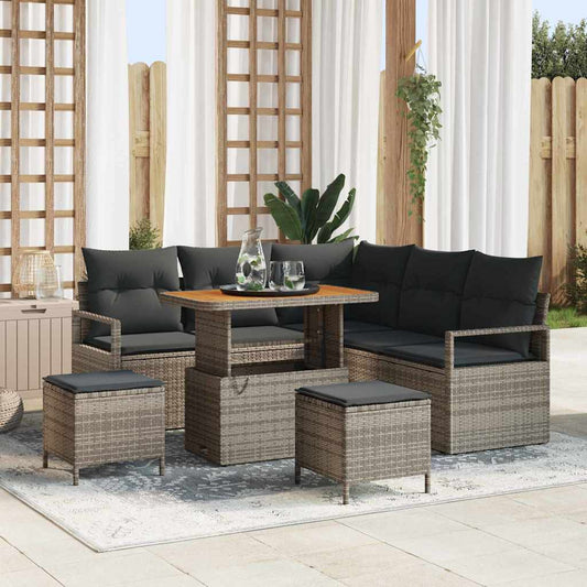 Set Divano da Giardino con cuscino 8 pcs Grigio Poly Rattan - homemem39