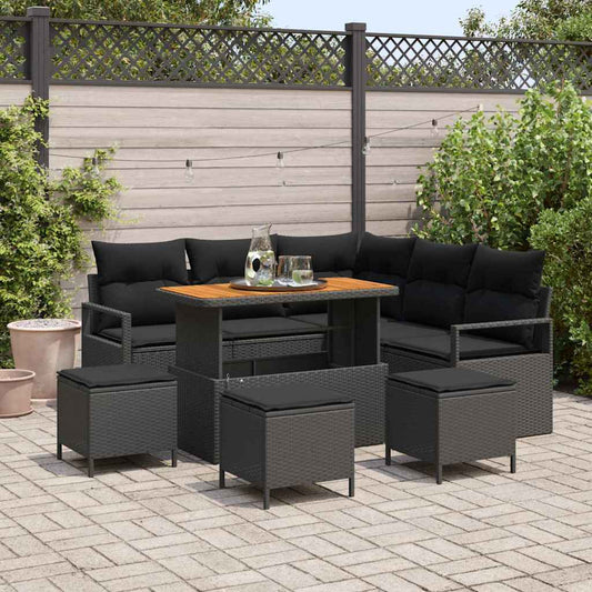 Set Divano da Giardino con cuscino 9 pcs Nero Poly Rattan - homemem39