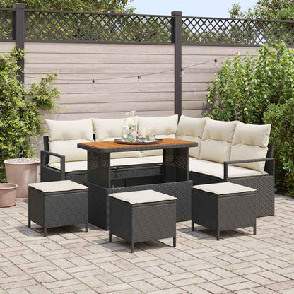 Set Divano da Giardino con cuscino 9 pcs Nero Poly Rattan - homemem39