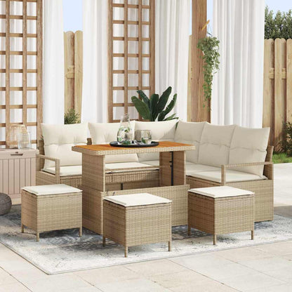 Set Divano da Giardino con cuscino 9 pcs Beige Poly Rattan - homemem39
