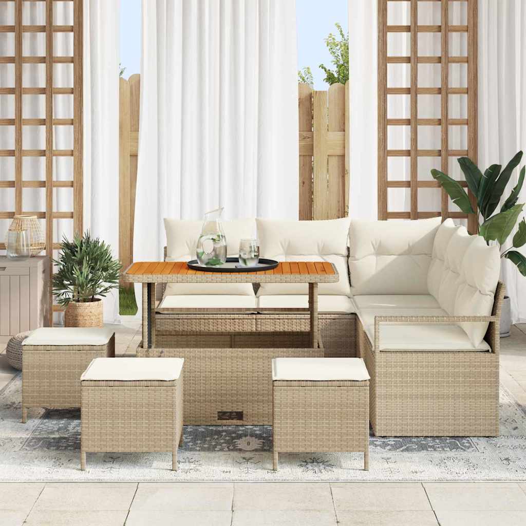Set Divano da Giardino con cuscino 9 pcs Beige Poly Rattan - homemem39