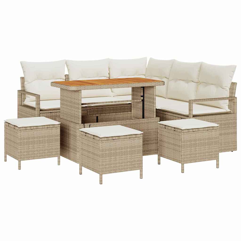 Set Divano da Giardino con cuscino 9 pcs Beige Poly Rattan - homemem39