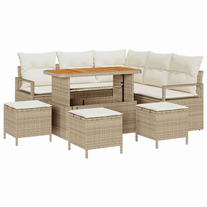 Set Divano da Giardino con cuscino 9 pcs Beige Poly Rattan - homemem39