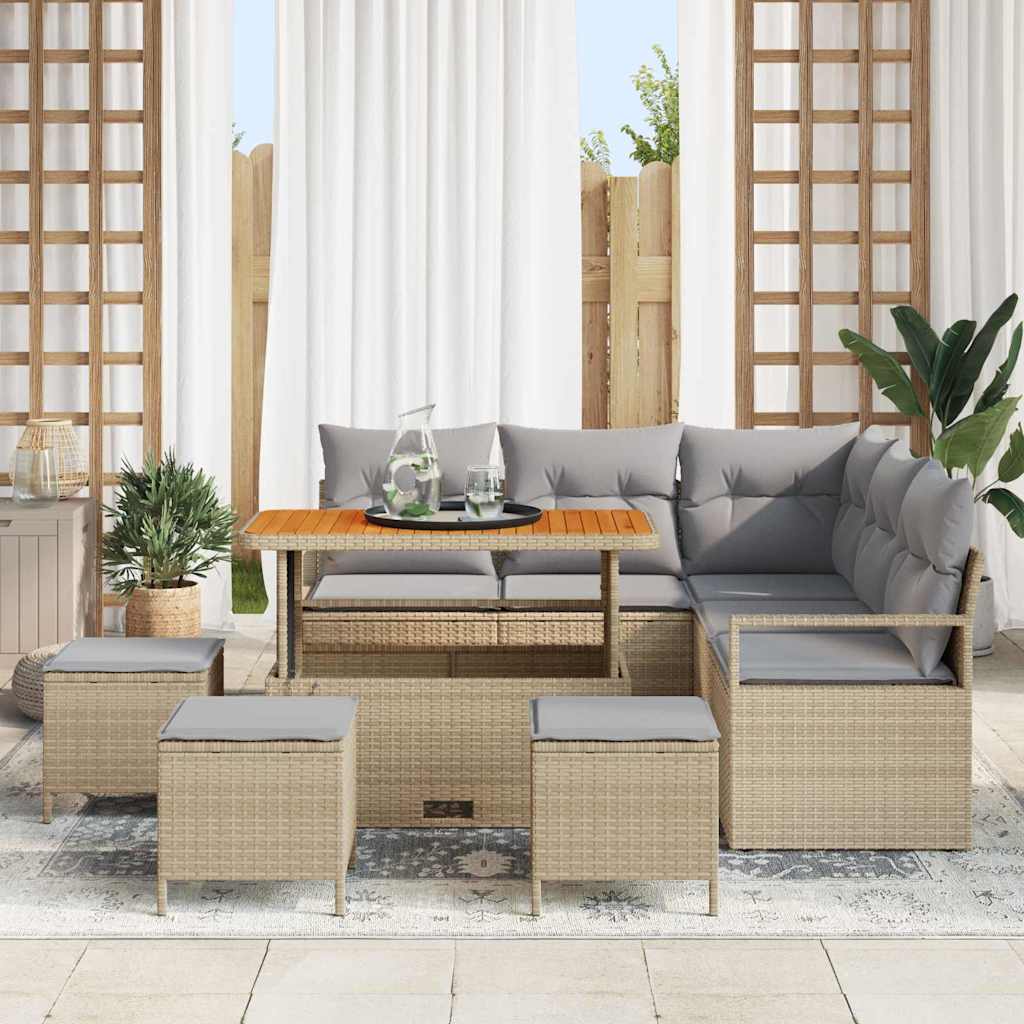 Set Divano da Giardino con cuscino 9 pcs Beige Poly Rattan - homemem39