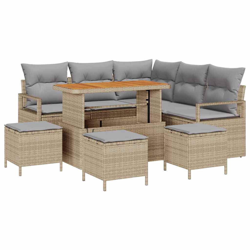 Set Divano da Giardino con cuscino 9 pcs Beige Poly Rattan - homemem39