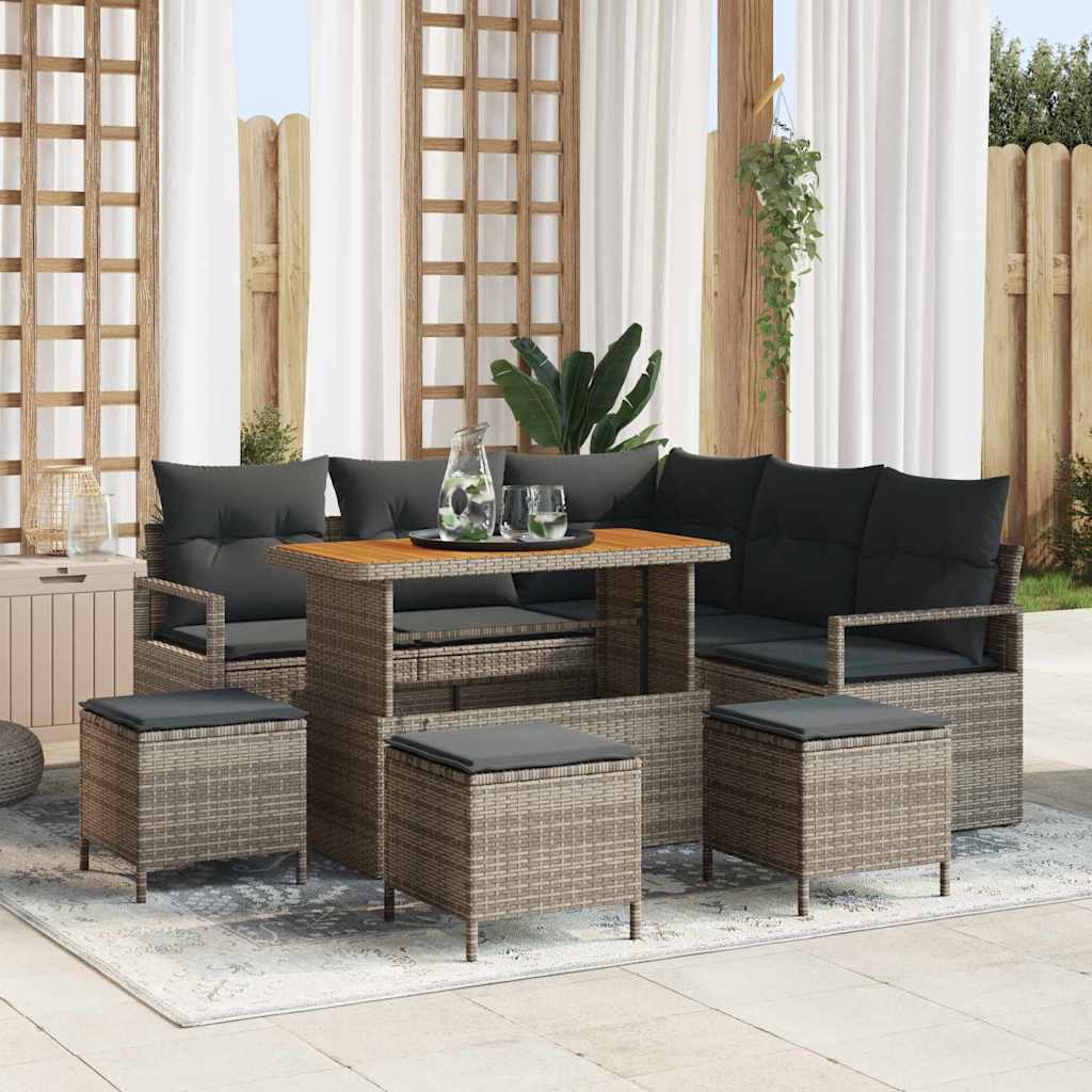 Set Divano da Giardino con cuscino 9 pcs Grigio Poly Rattan - homemem39