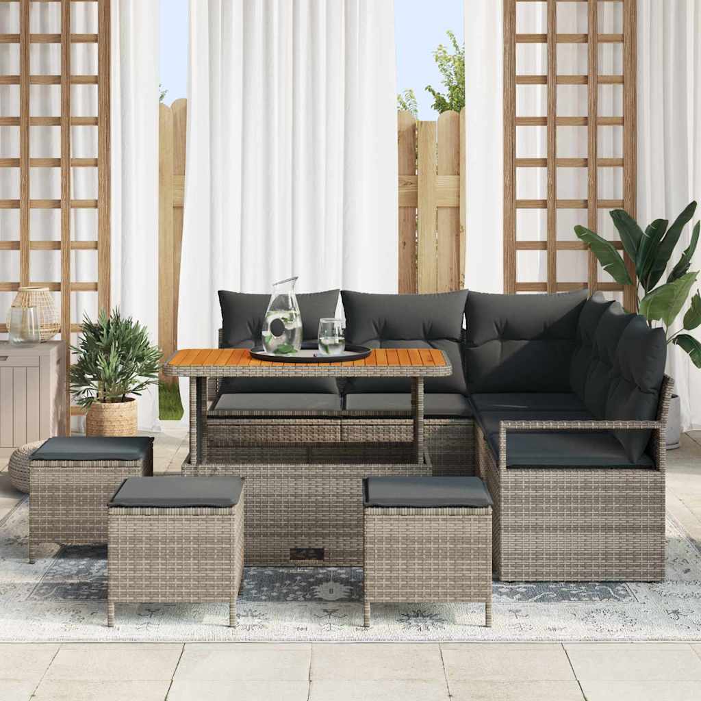 Set Divano da Giardino con cuscino 9 pcs Grigio Poly Rattan - homemem39